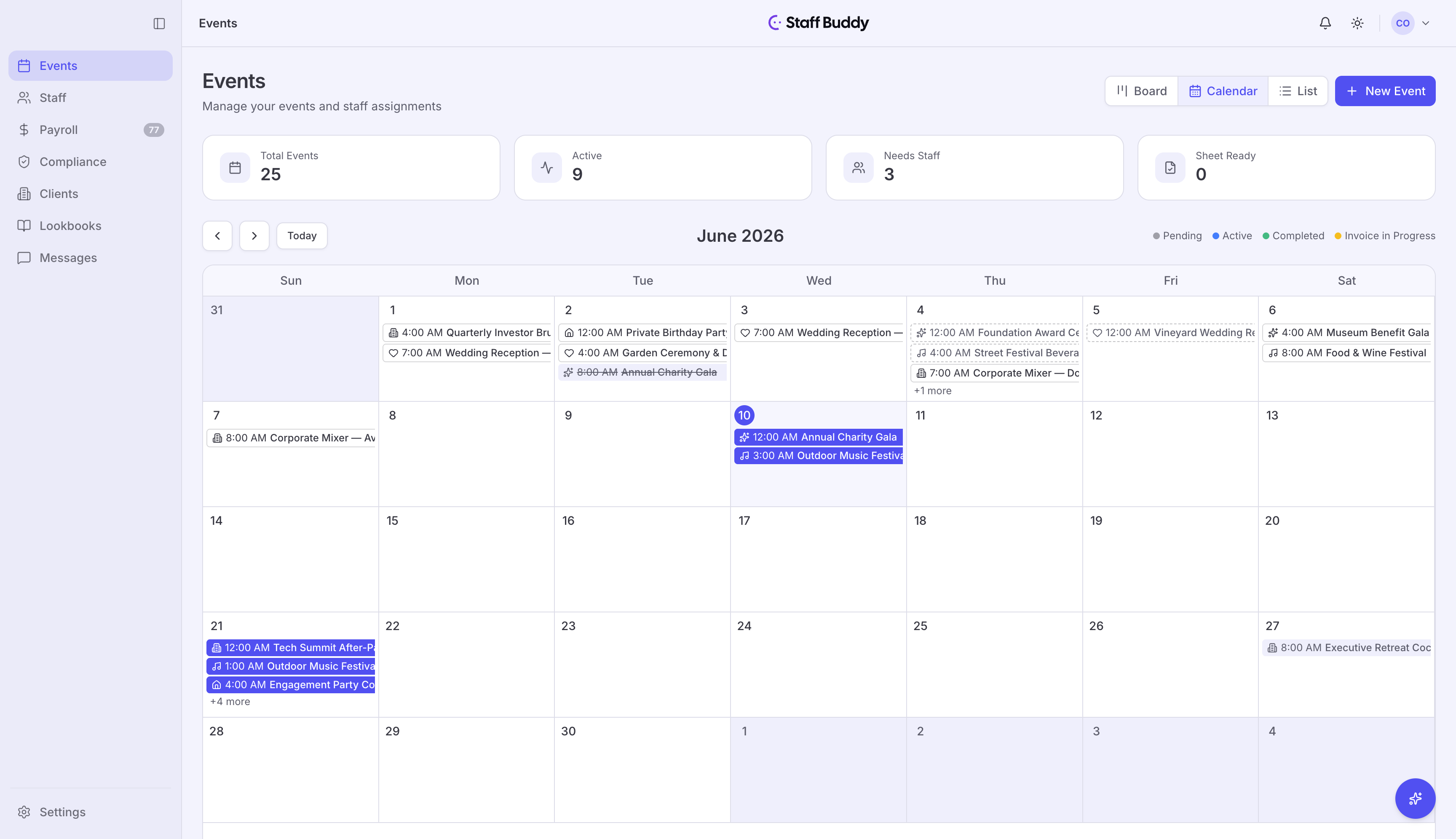 Staff Buddy events calendar
